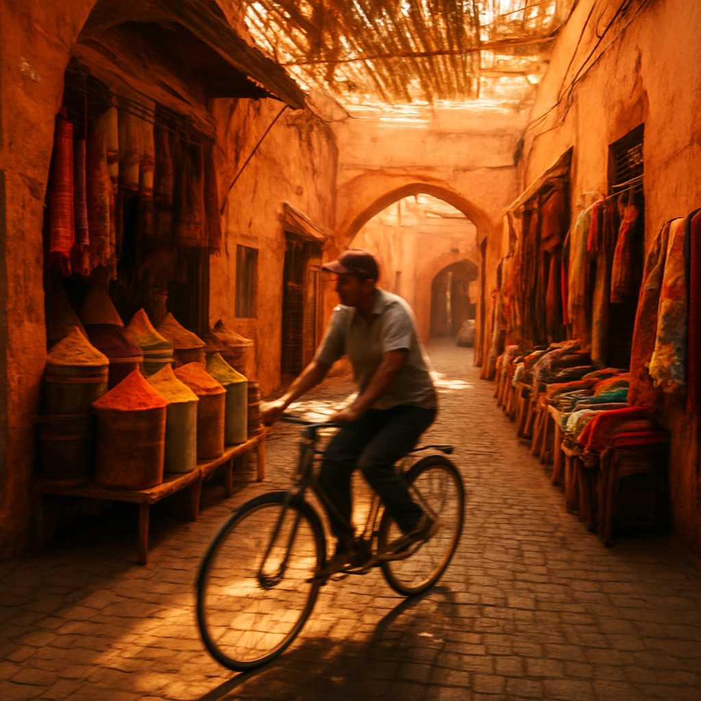Cyclist in Marrakech medina